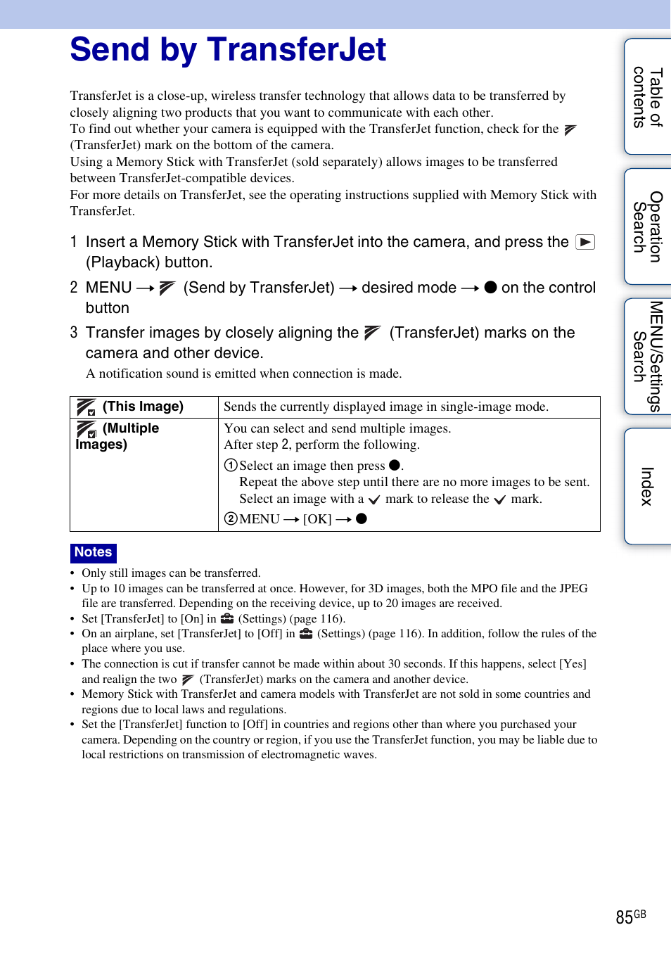 Send by transferjet, Mark (85 | Sony DSC-WX5 User Manual | Page 85 / 171