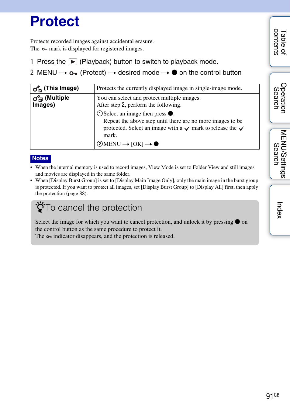 Protect, Protect) | Sony DSC-WX5 User Manual | Page 91 / 171