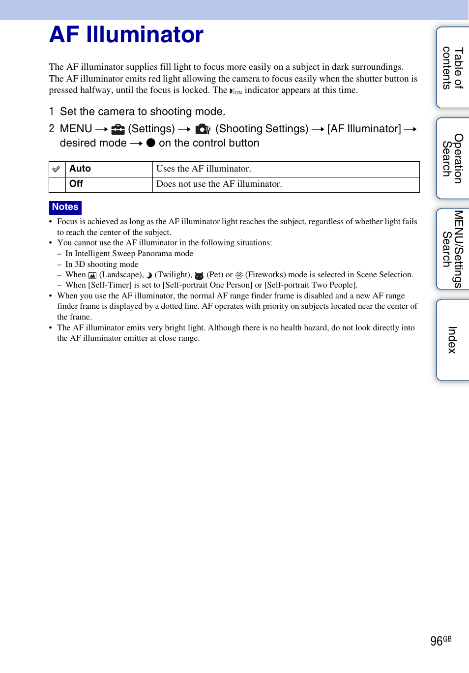 Af illuminator | Sony DSC-WX5 User Manual | Page 96 / 171