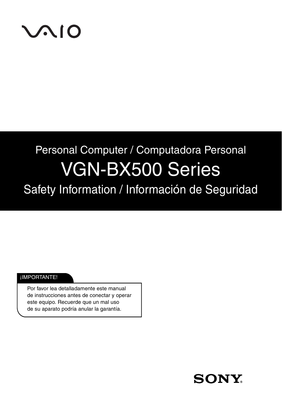 Sony VGN-BX540 User Manual | 20 pages