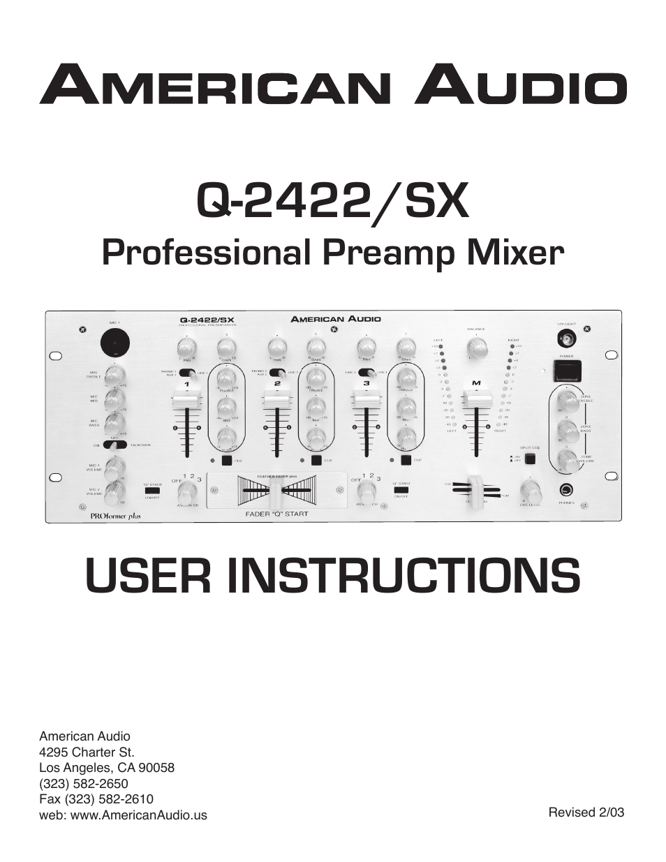 American Audio Q-2422/SX User Manual | 20 pages