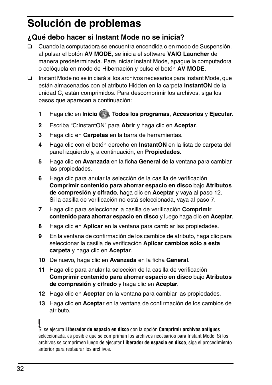 Solución de problemas, Qué debo hacer si instant mode no se inicia | Sony VGN-TZ350N User Manual | Page 34 / 72