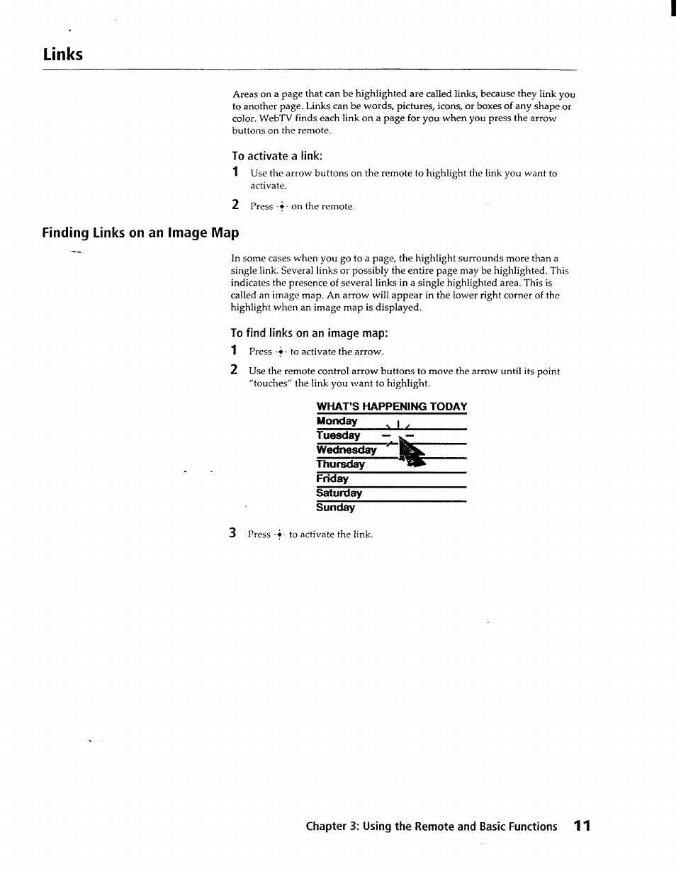 To activate a link, To find links on an image map, Links | Sony INT-W100 User Manual | Page 11 / 36