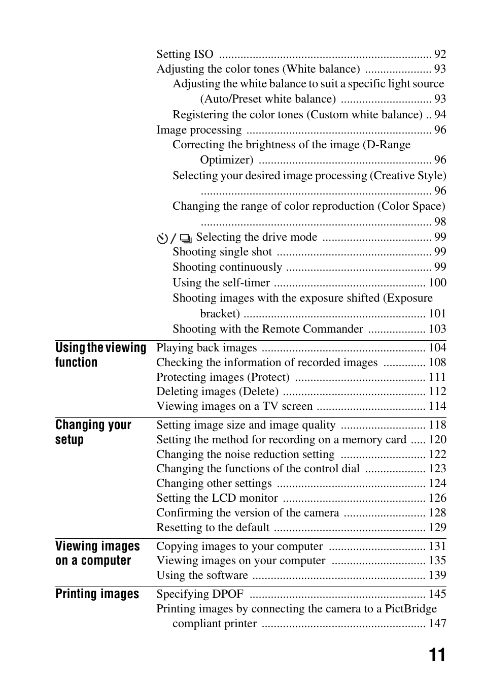 Sony DSLR-A330 User Manual | Page 11 / 171