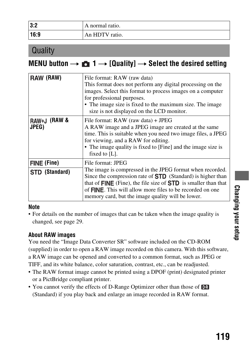 Y (119), Quality | Sony DSLR-A330 User Manual | Page 119 / 171