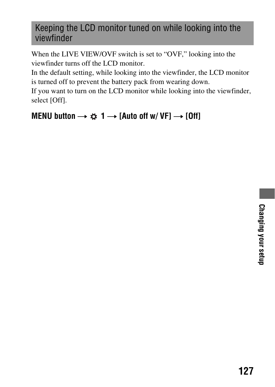 Off w/ vf (127) | Sony DSLR-A330 User Manual | Page 127 / 171