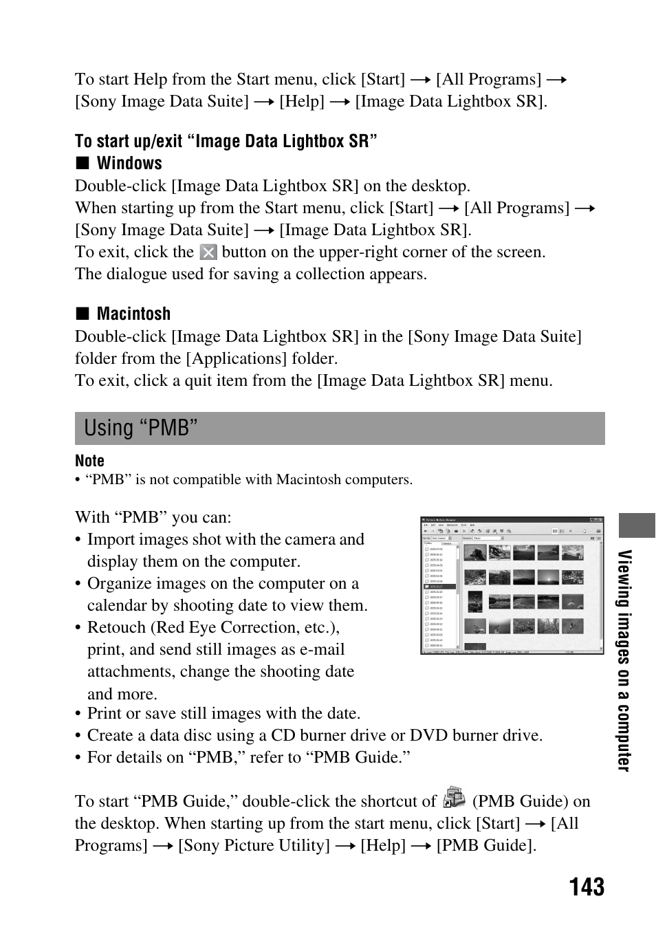 Using “pmb | Sony DSLR-A330 User Manual | Page 143 / 171