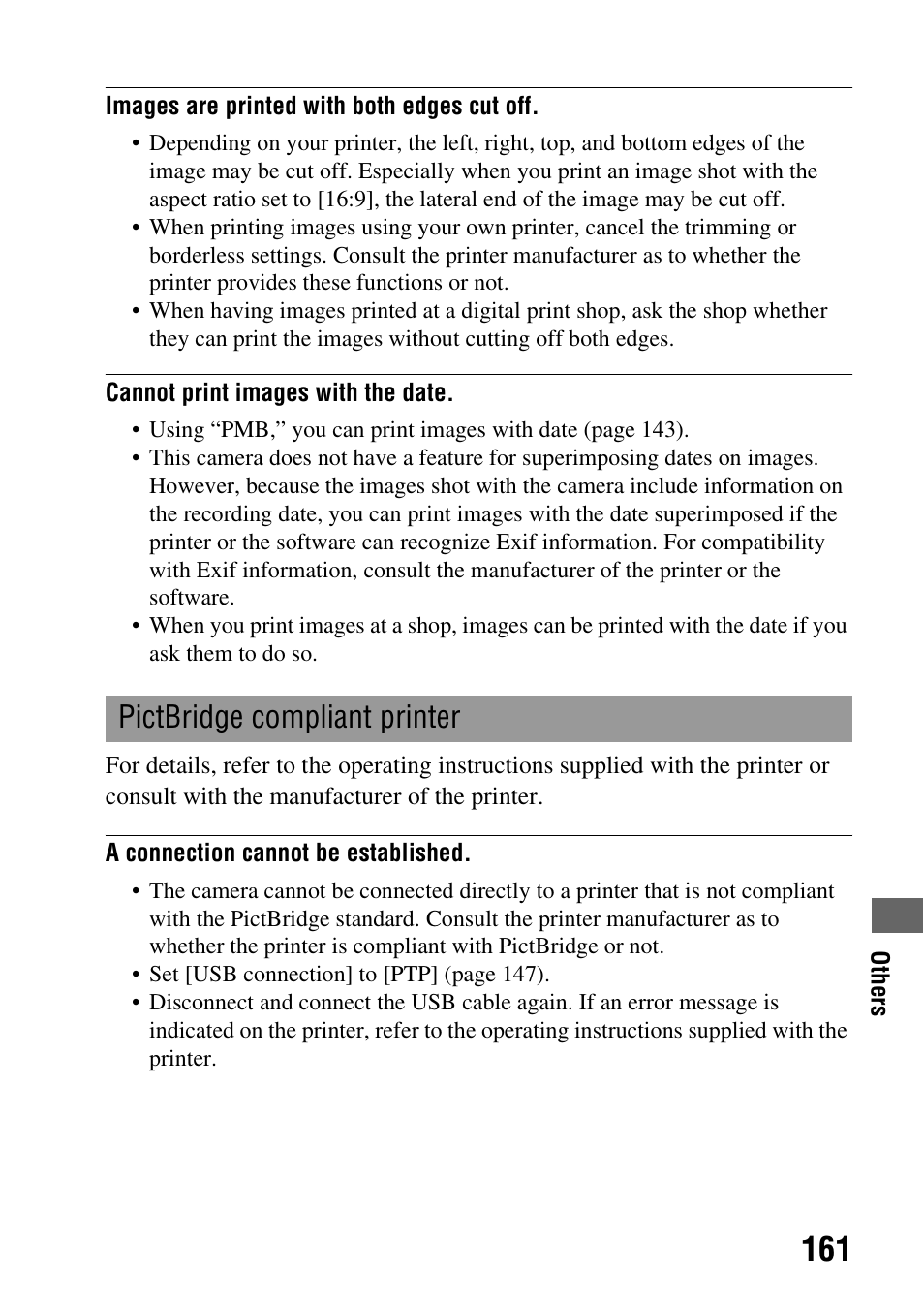 See “pictbridge compliant printer, Pictbridge compliant printer | Sony DSLR-A330 User Manual | Page 161 / 171