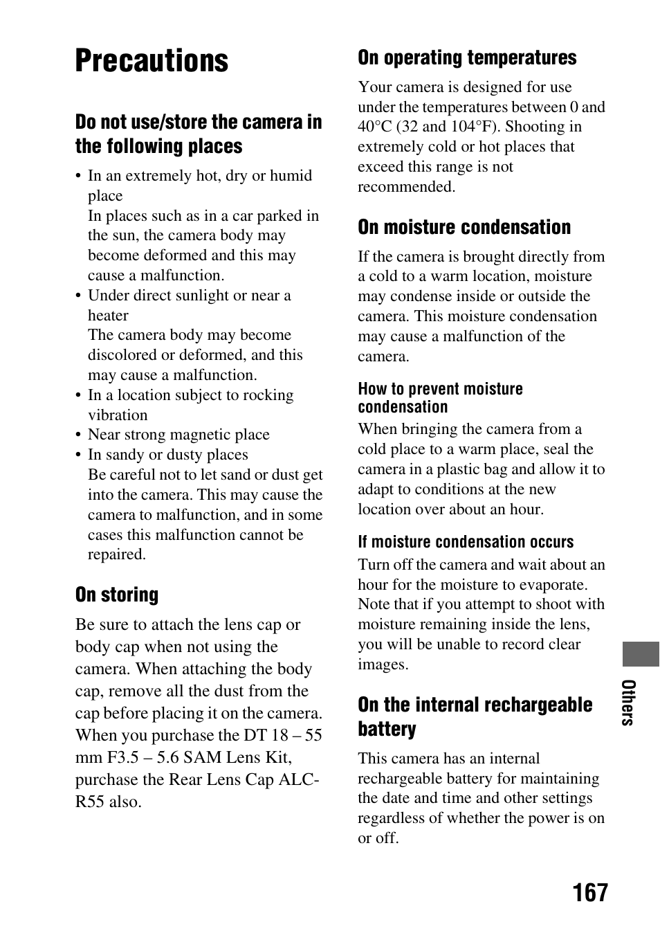 Precautions | Sony DSLR-A330 User Manual | Page 167 / 171