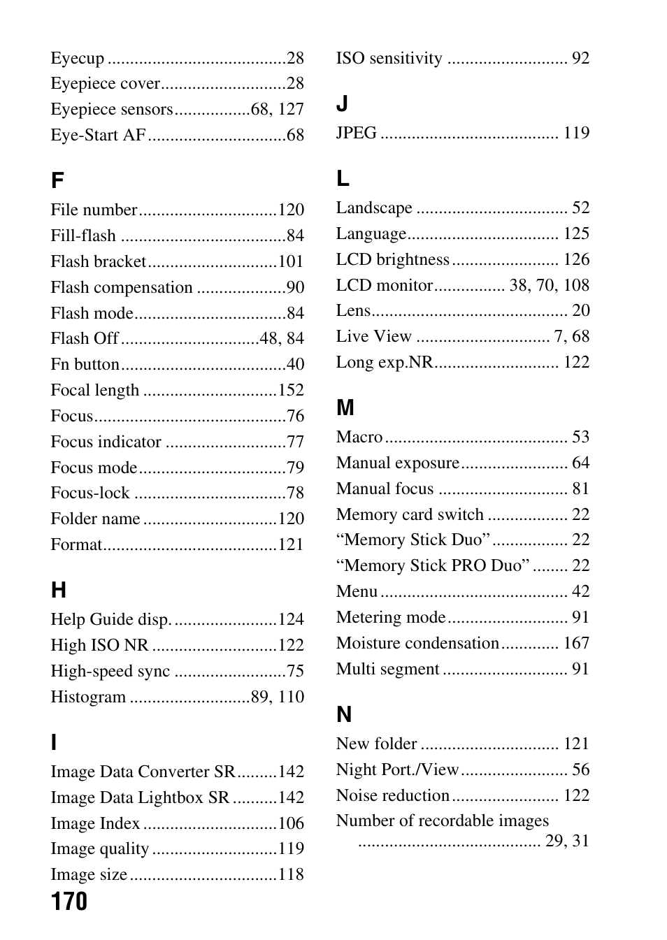 Sony DSLR-A330 User Manual | Page 170 / 171