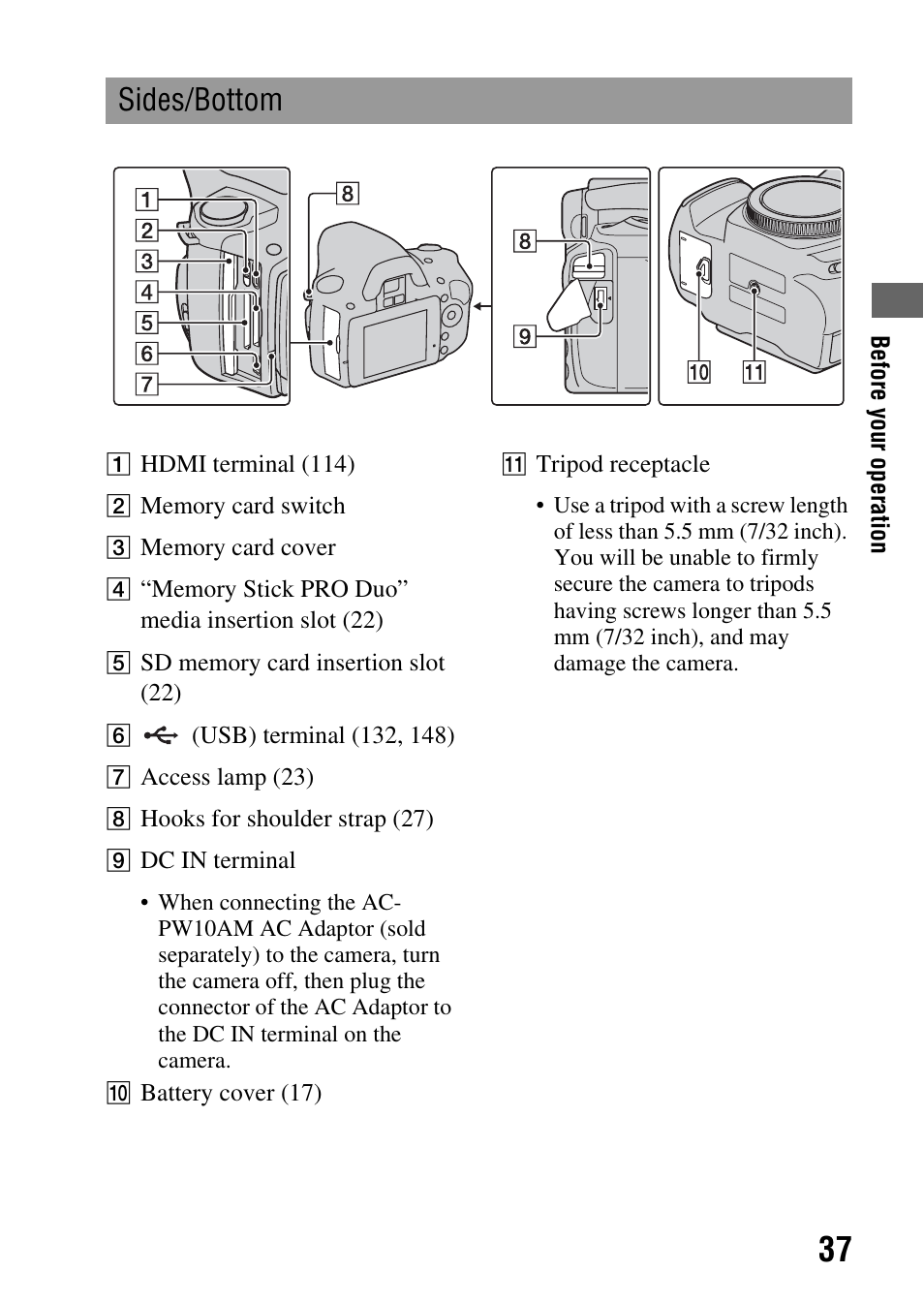 Sides/bottom | Sony DSLR-A330 User Manual | Page 37 / 171