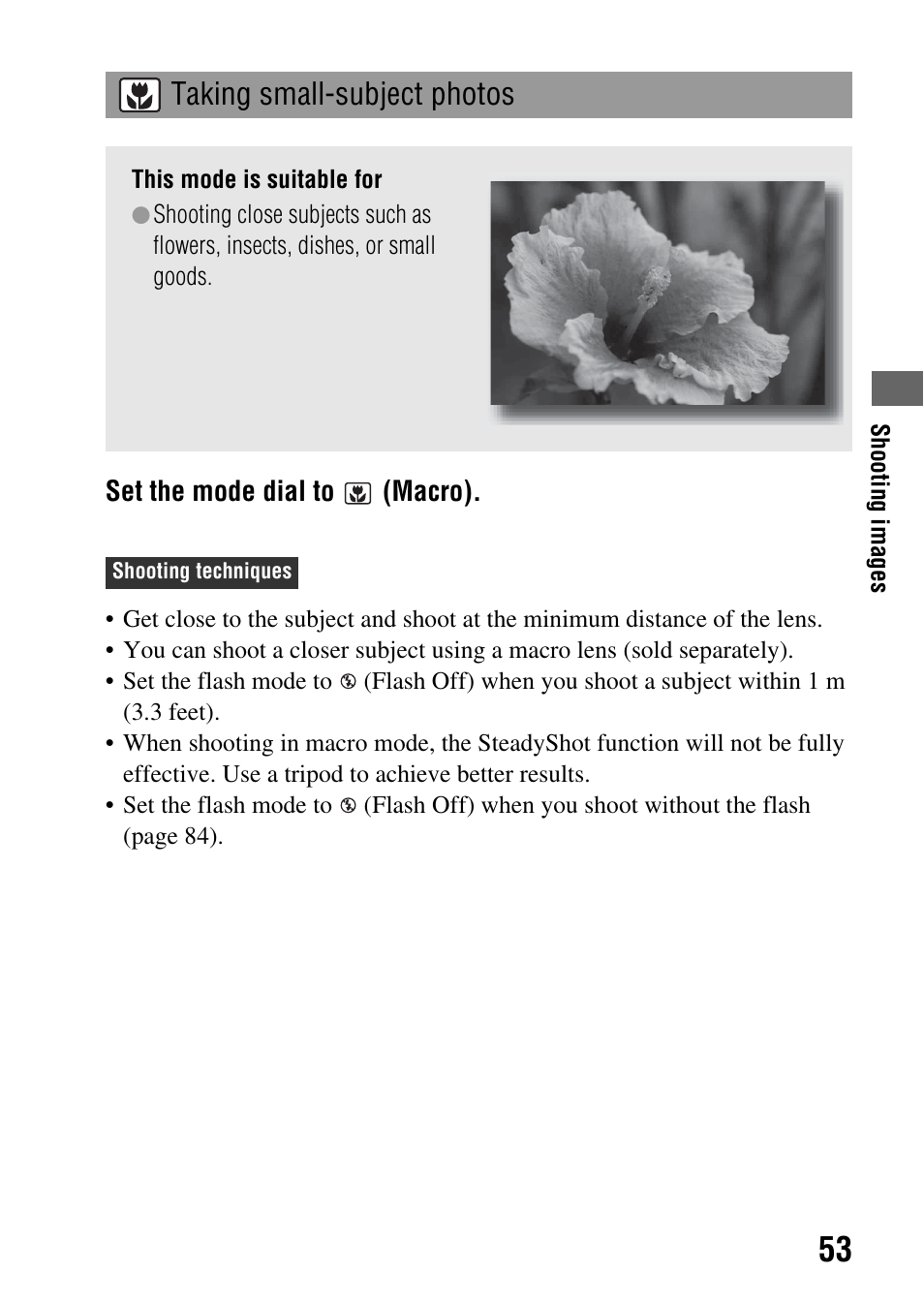 Taking small-subject photos | Sony DSLR-A330 User Manual | Page 53 / 171