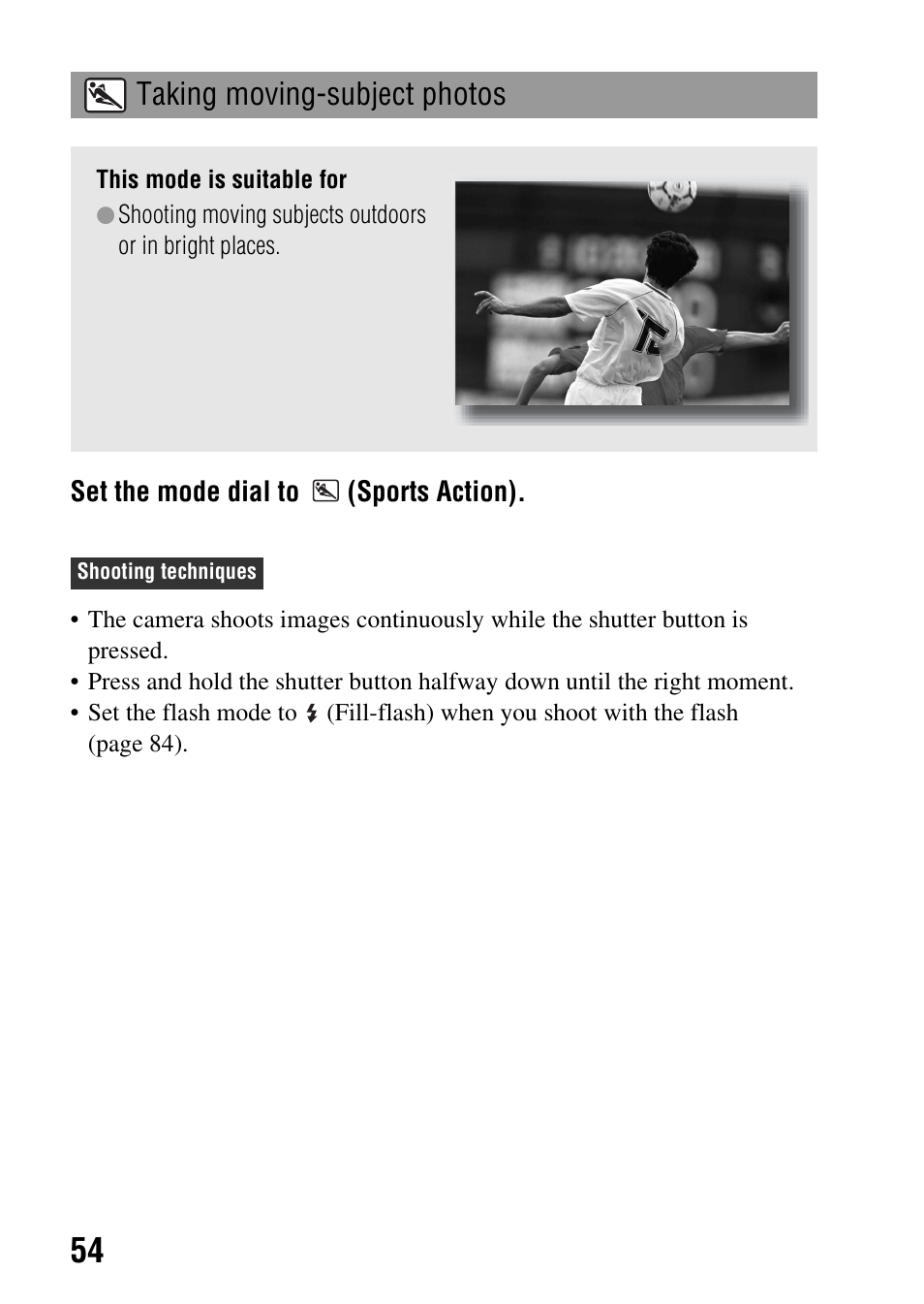 Taking moving-subject photos | Sony DSLR-A330 User Manual | Page 54 / 171