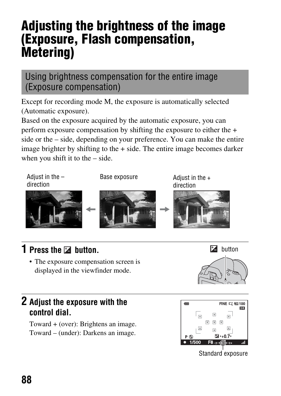 Exposure compensation), N (88), E (88) | Sony DSLR-A330 User Manual | Page 88 / 171