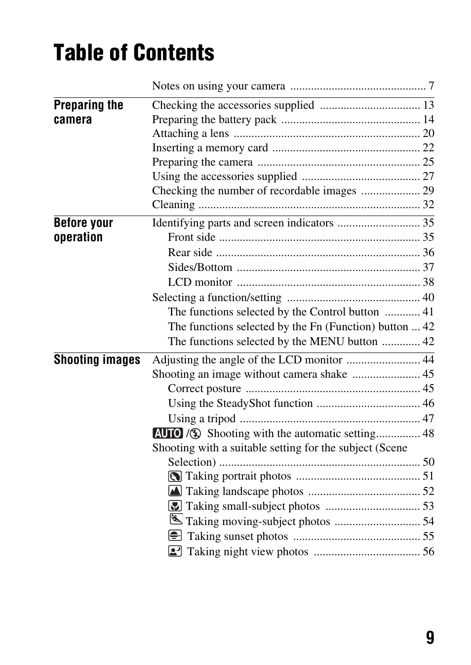 Sony DSLR-A330 User Manual | Page 9 / 171