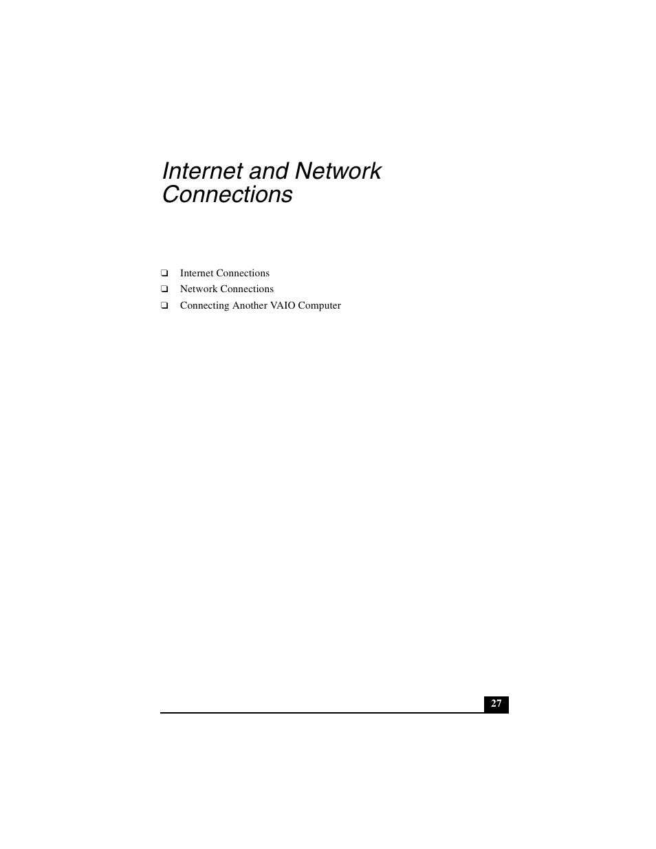 Internet and network connections | Sony PCG-NV290 User Manual | Page 27 / 206