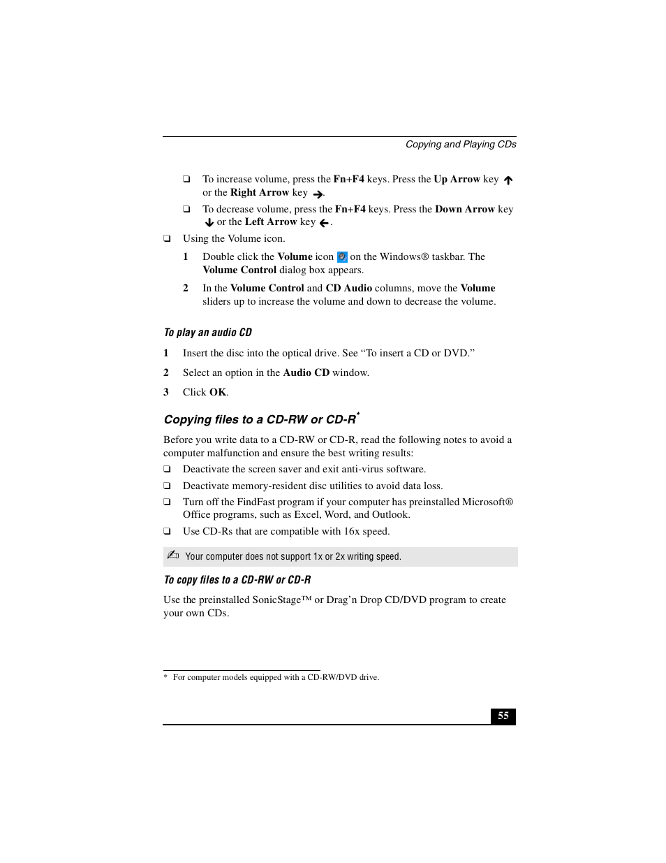 Copying files to a cd-rw or cd-r | Sony PCG-NV290 User Manual | Page 55 / 206