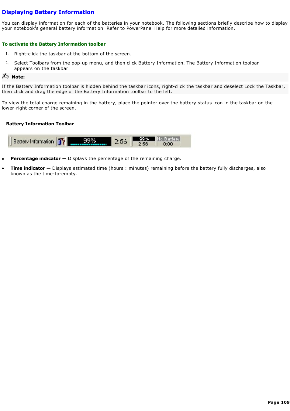 Displaying battery information | Sony PCG-GRX580P User Manual | Page 109 / 185