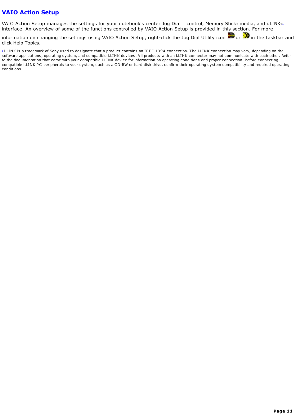 Vaio action setup | Sony PCG-GRX580P User Manual | Page 11 / 185