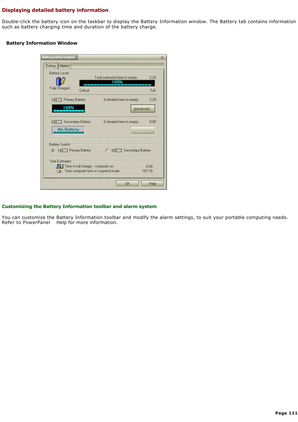 Displaying detailed battery information | Sony PCG-GRX580P User Manual | Page 111 / 185