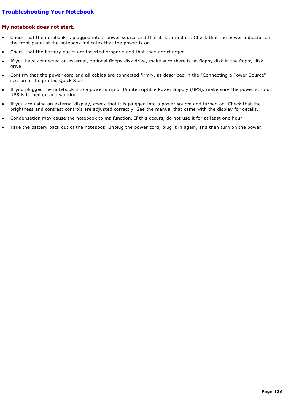 My notebook does not start | Sony PCG-GRX580P User Manual | Page 136 / 185