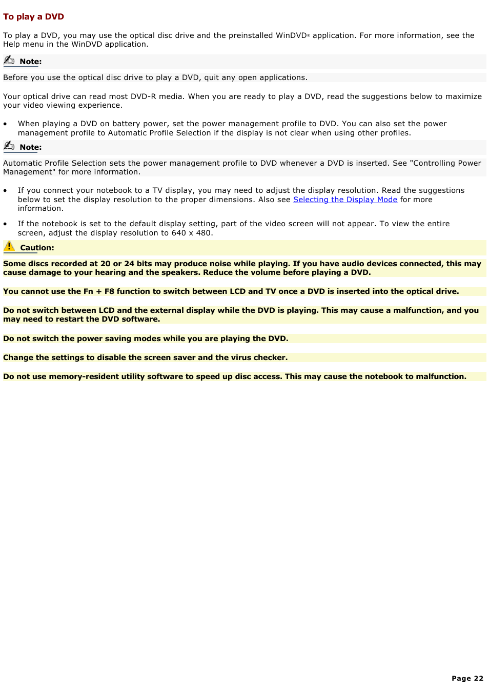 To play a dvd | Sony PCG-GRX580P User Manual | Page 22 / 185