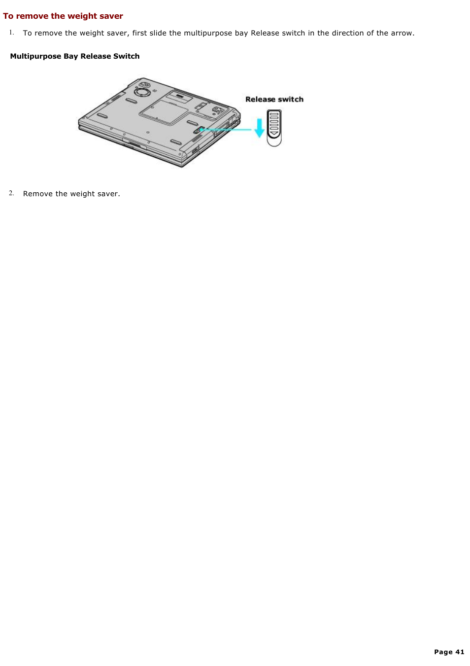To remove the weight saver | Sony PCG-GRX580P User Manual | Page 41 / 185