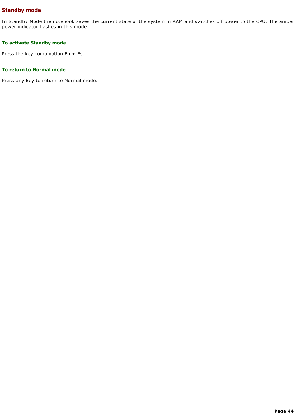 Standby mode | Sony PCG-GRX580P User Manual | Page 44 / 185