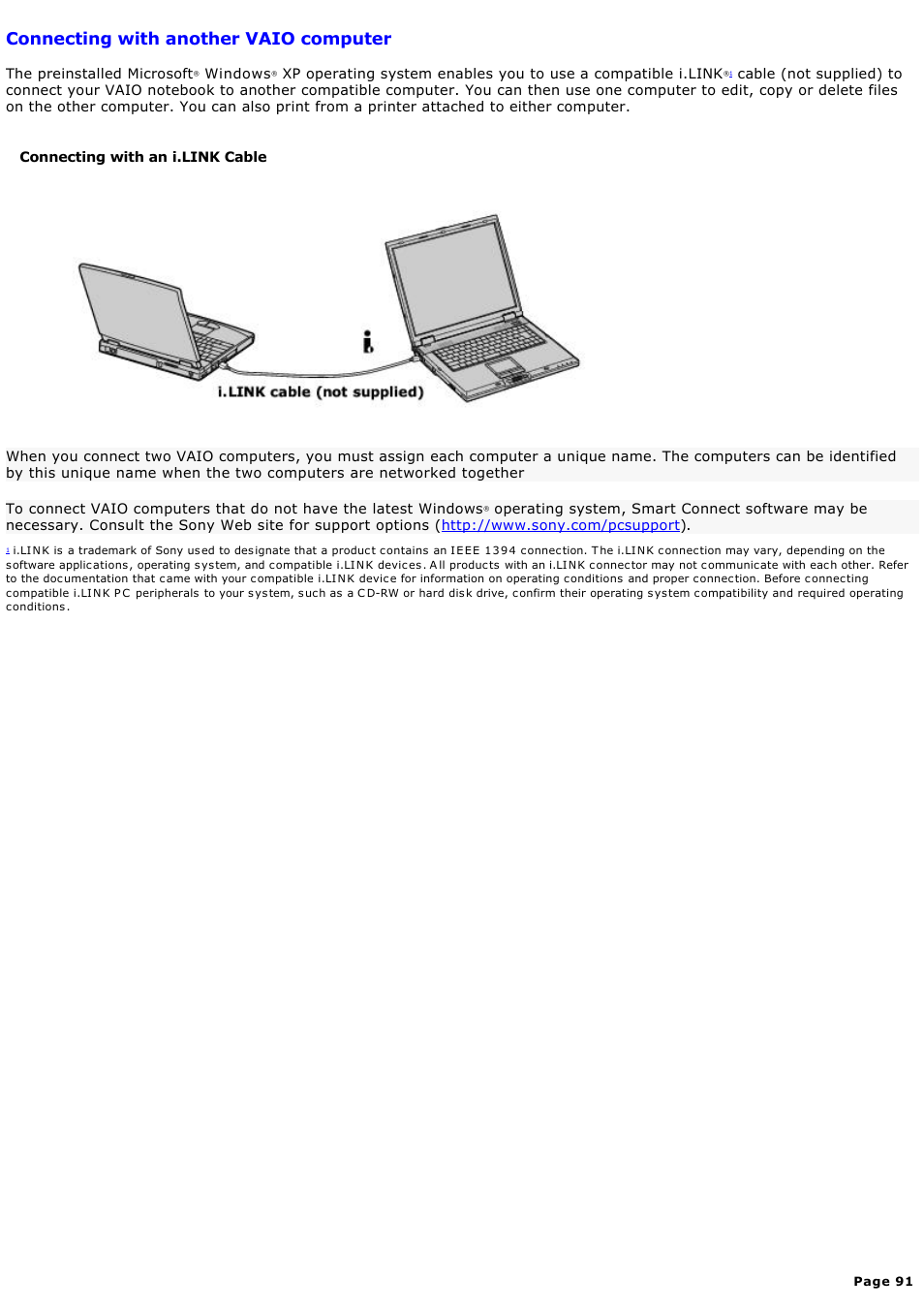 Connecting with another vaio computer | Sony PCG-GRX580P User Manual | Page 91 / 185