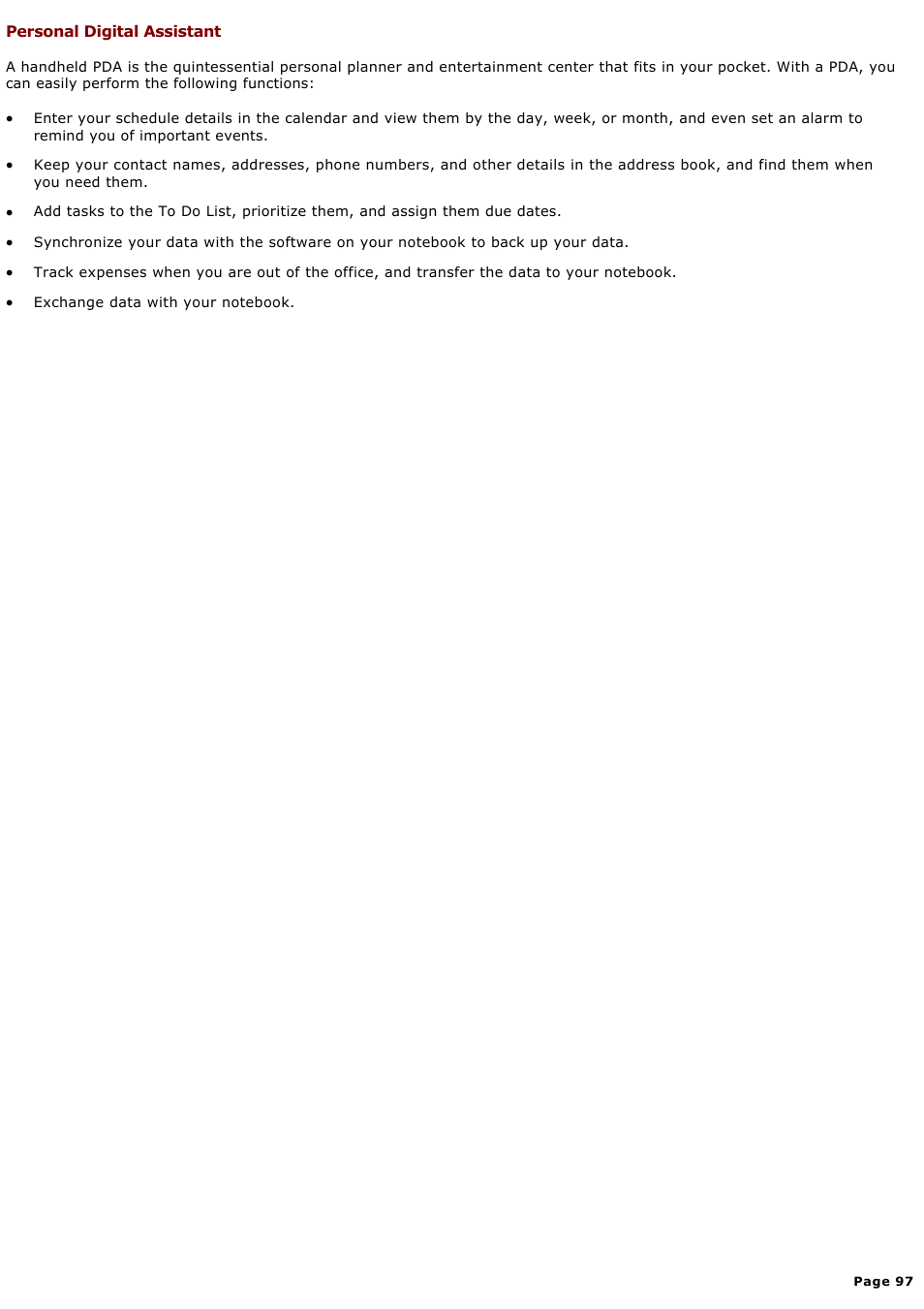 Personal digital assistant | Sony PCG-GRX580P User Manual | Page 97 / 185