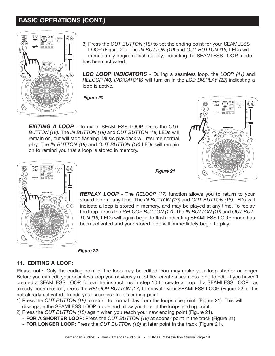 Basic operations (cont.) | American Audio CDI-300 User Manual | Page 18 / 28