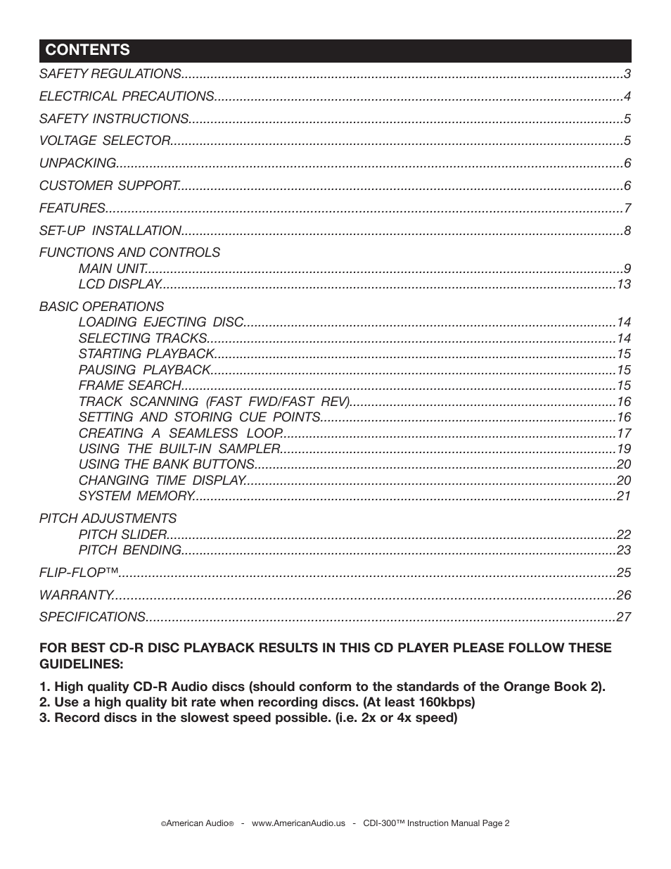 American Audio CDI-300 User Manual | Page 2 / 28