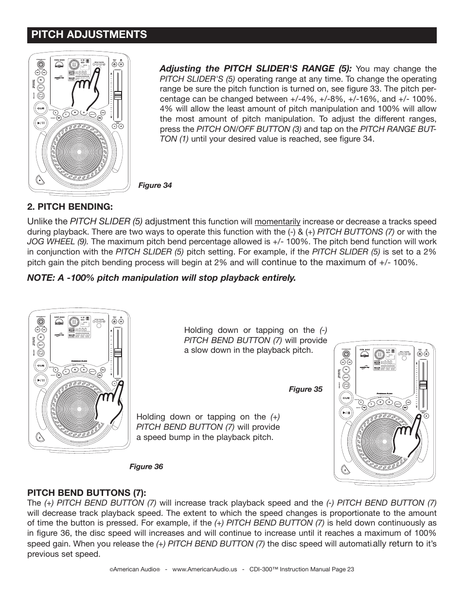 Pitch adjustments | American Audio CDI-300 User Manual | Page 23 / 28