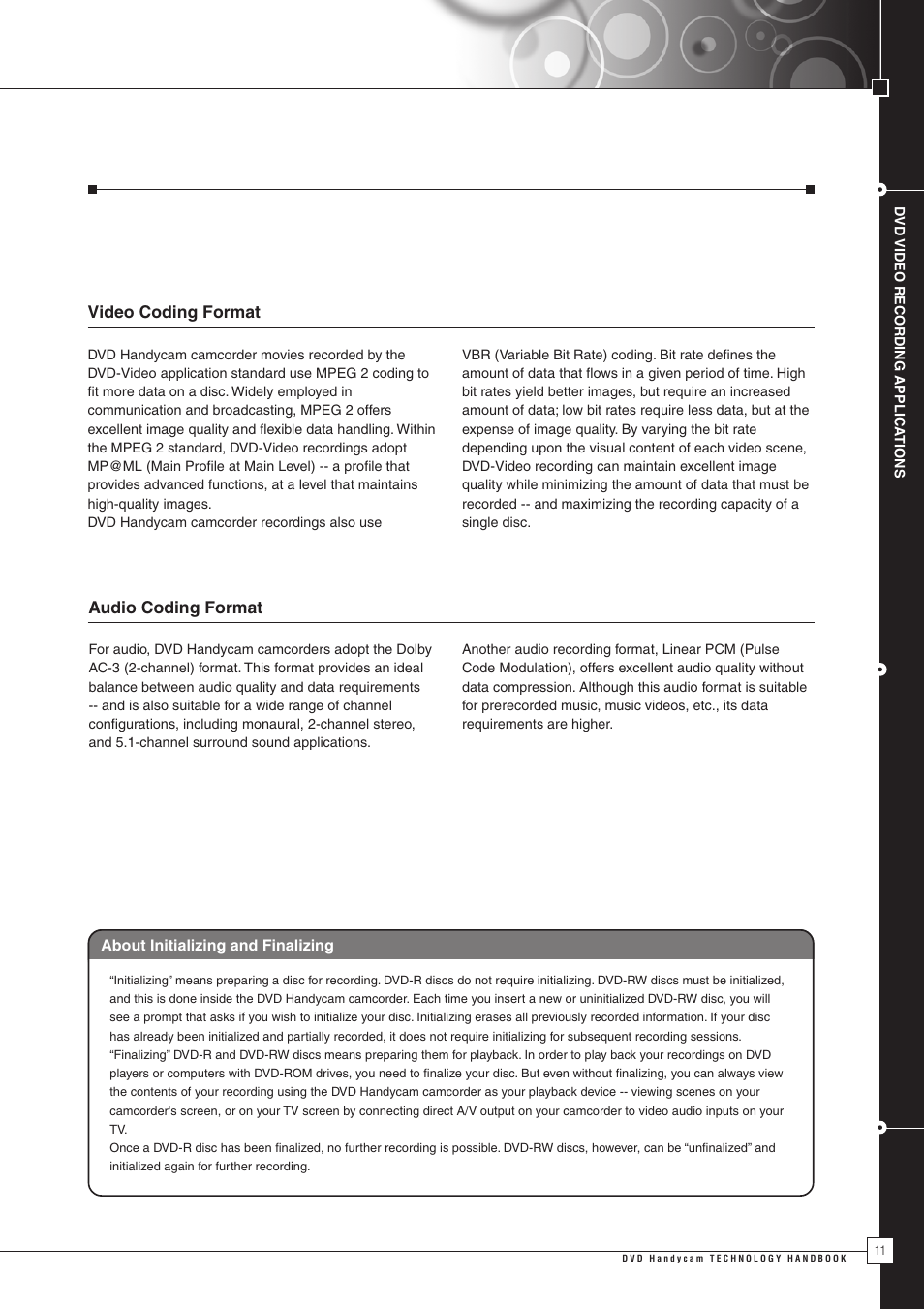 Video coding format, Audio coding format | Sony DCR-DVD100 User Manual | Page 11 / 24