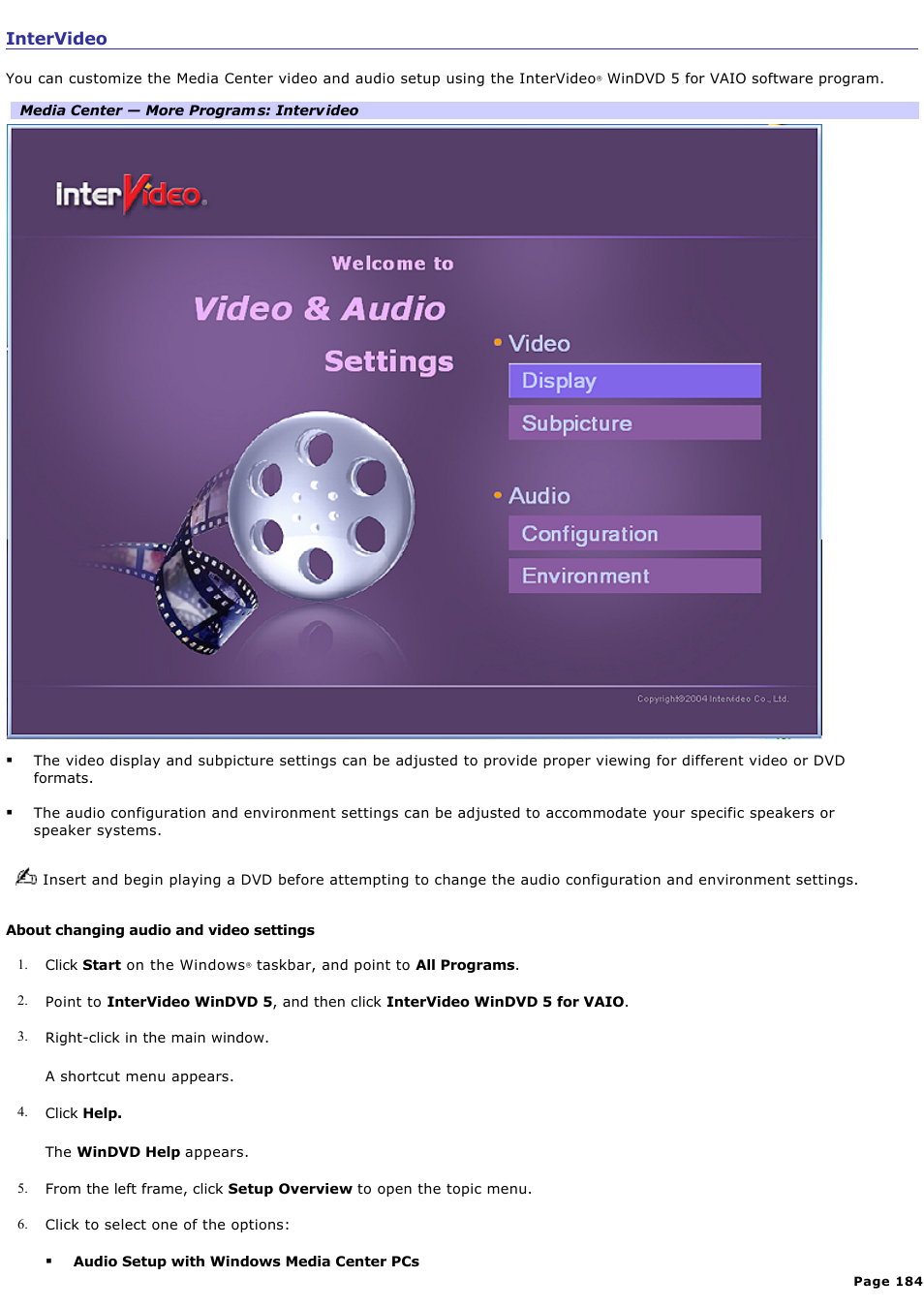 Intervideo | Sony VGC-RA940G User Manual | Page 184 / 271