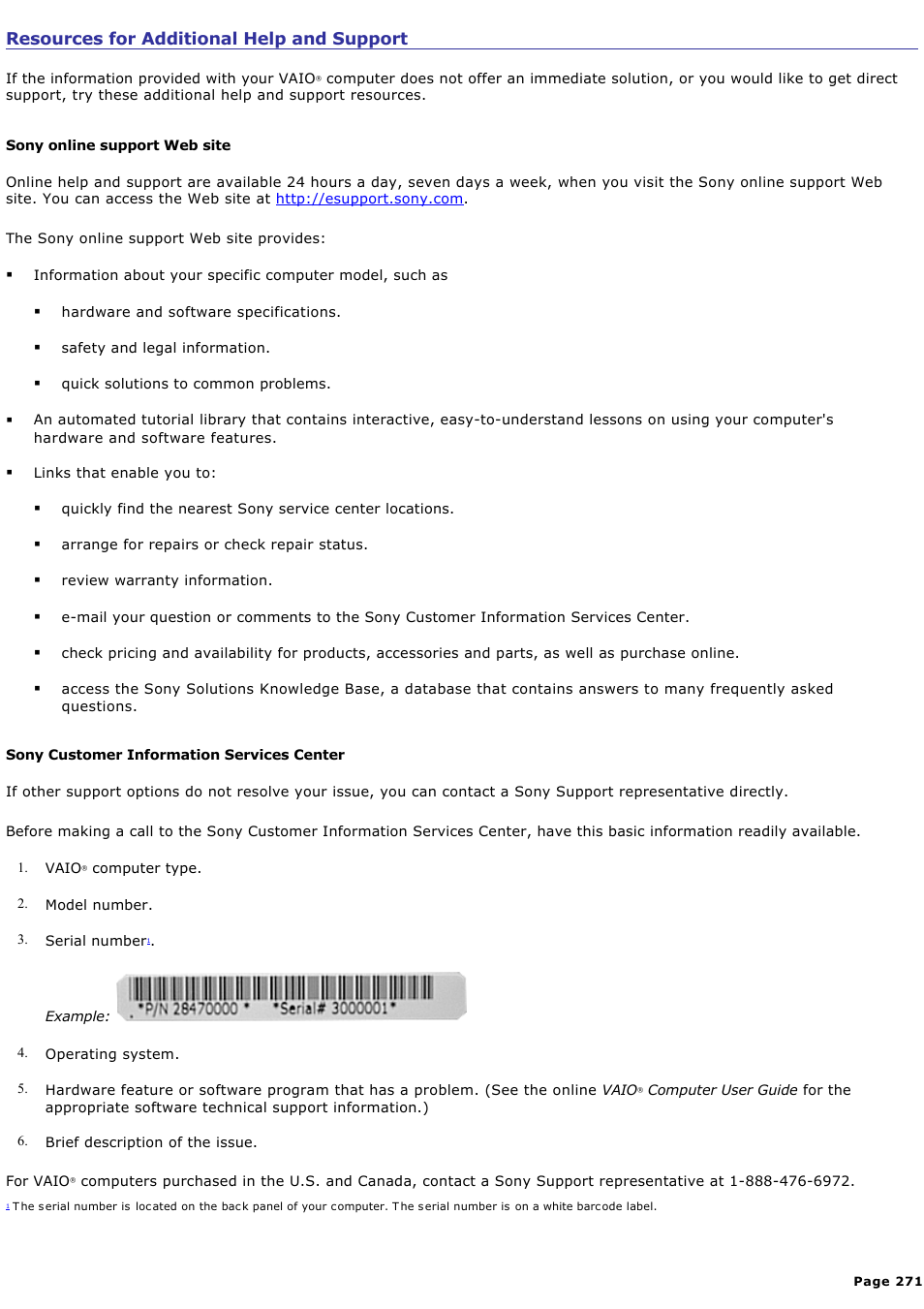 Resources for additional help and support | Sony VGC-RA940G User Manual | Page 271 / 271