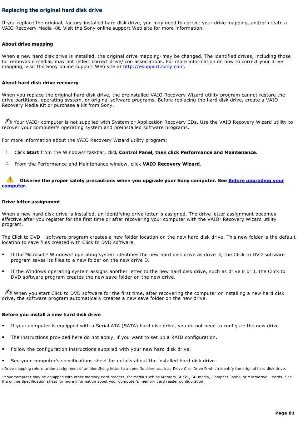 Replacing the original hard disk drive | Sony VGC-RA940G User Manual | Page 81 / 271