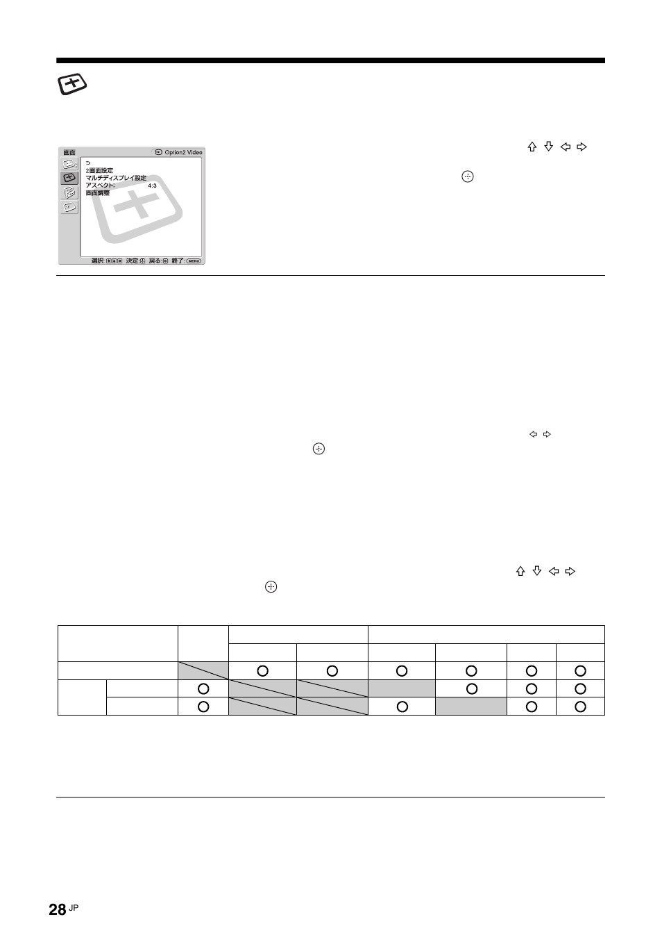 画面メニュー, 定（28 ページ, 2 画面設定 | Sony FWD-50PX3 User Manual | Page 28 / 308