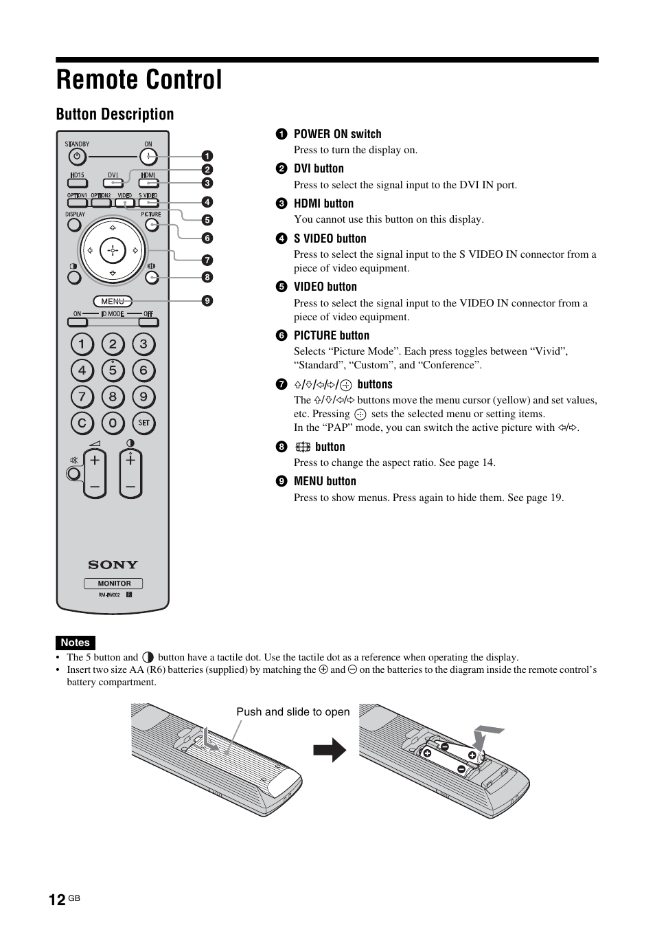 Remote control, Button description | Sony FWD-50PX3 User Manual | Page 58 / 308