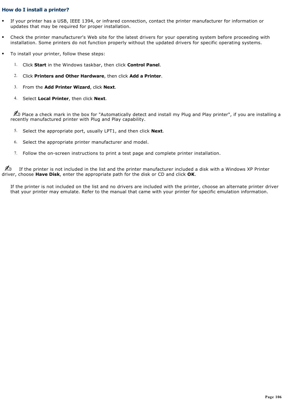 How do i install a printer | Sony PCV-RX861 User Manual | Page 106 / 119