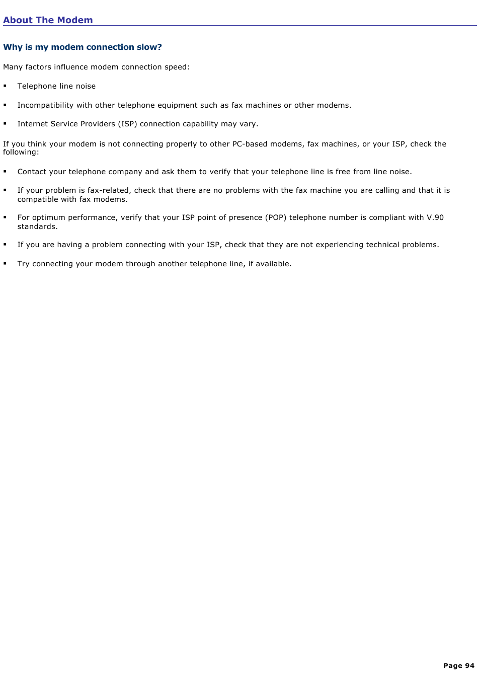 Why is my modem connection slow | Sony PCV-RX861 User Manual | Page 94 / 119