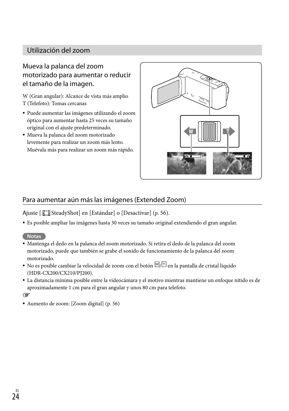 Utilización del zoom, Izado (24), Para aumentar aún más las imágenes (extended zoom) | Sony HDR-CX190 User Manual | Page 102 / 155