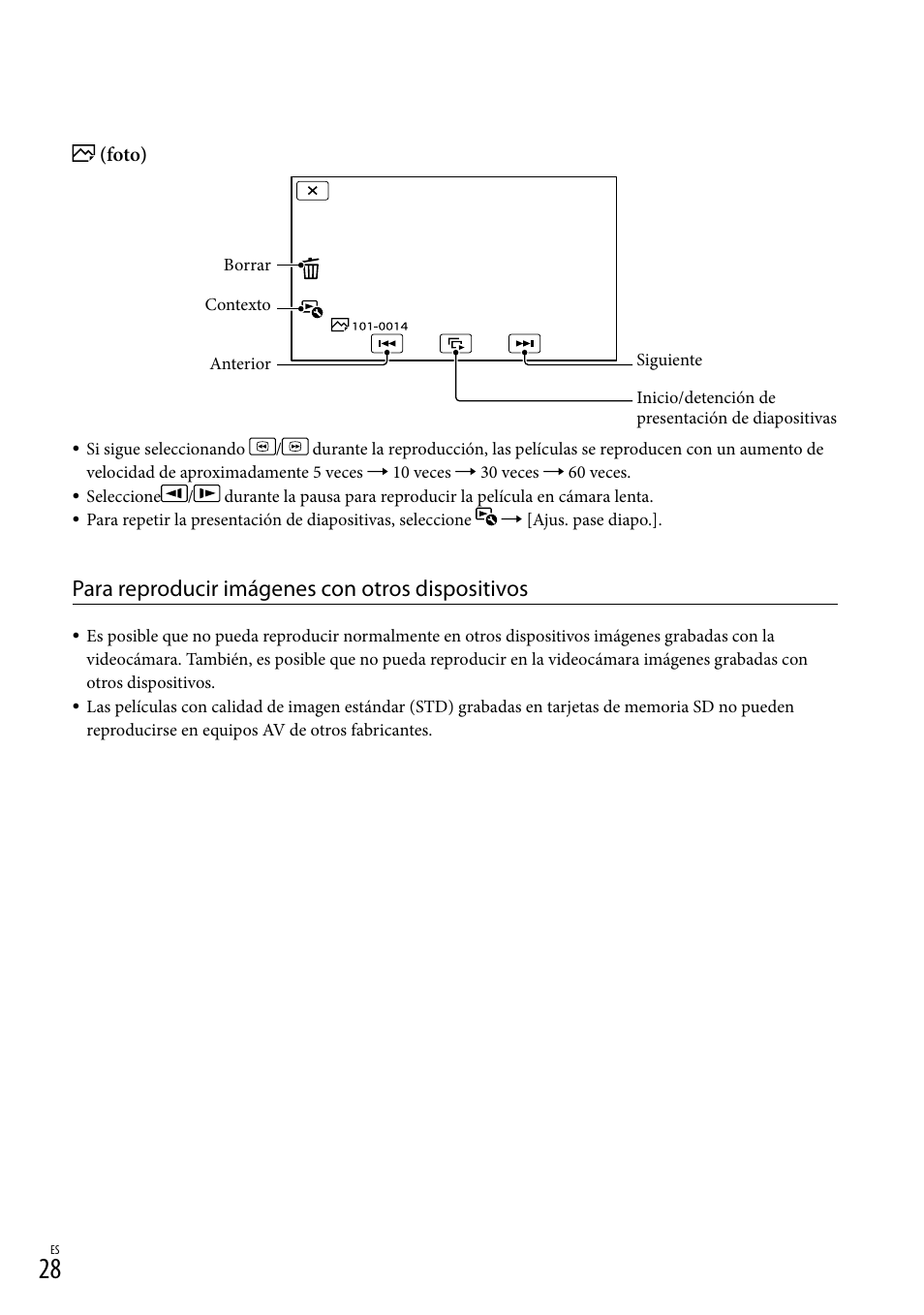 Para reproducir imágenes con otros dispositivos | Sony HDR-CX190 User Manual | Page 106 / 155