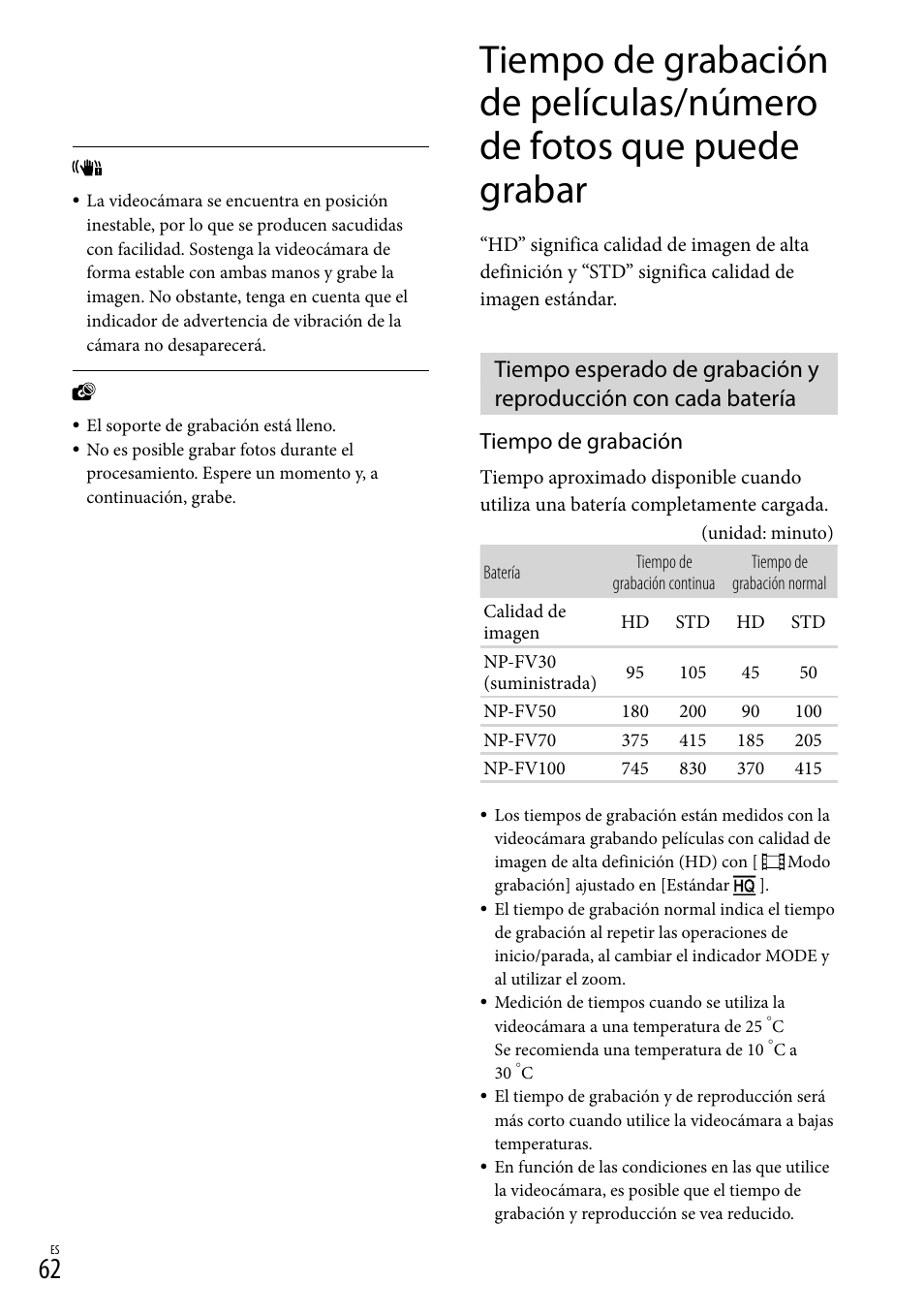 Tiempo de grabación | Sony HDR-CX190 User Manual | Page 140 / 155