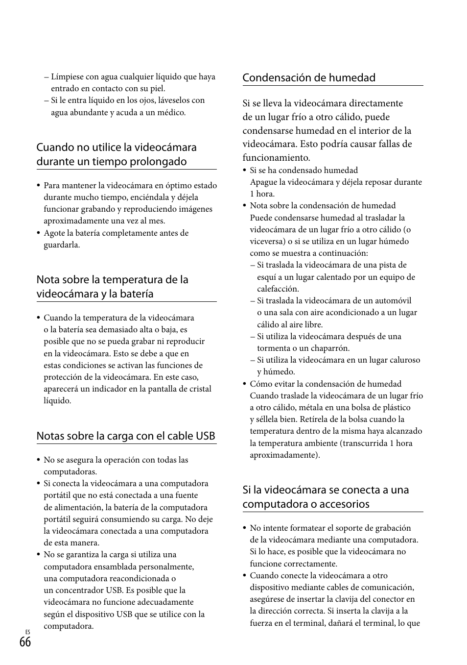 Notas sobre la carga con el cable usb, Condensación de humedad | Sony HDR-CX190 User Manual | Page 144 / 155