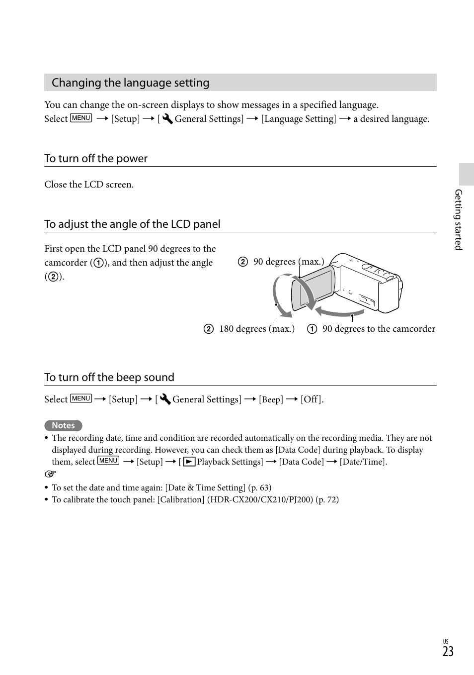 Changing the language setting | Sony HDR-CX190 User Manual | Page 23 / 155