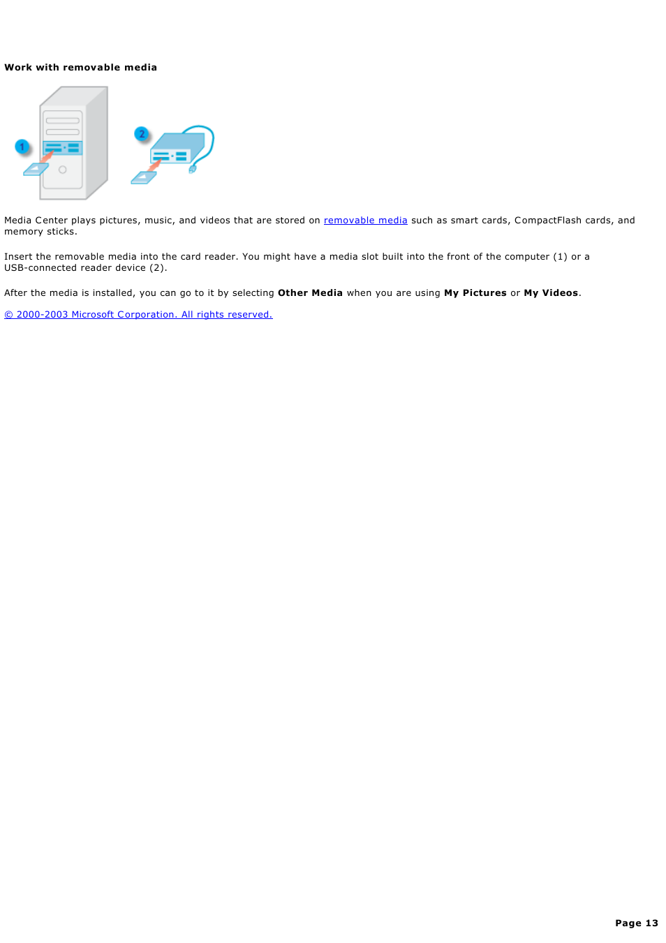 Work with removable media | Sony PCV-RZ49G User Manual | Page 13 / 459