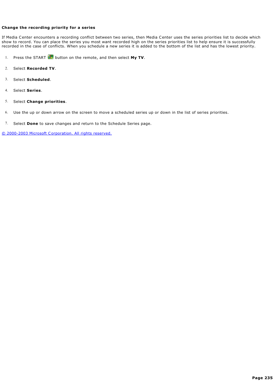 Change the recording priority for a series, C hange the recording priority for a series | Sony PCV-RZ49G User Manual | Page 235 / 459