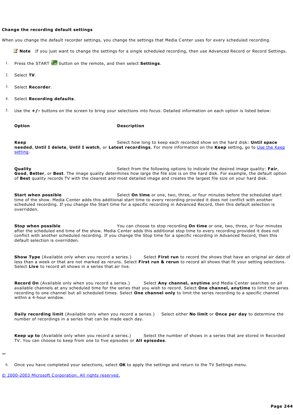 Change the recording default settings | Sony PCV-RZ49G User Manual | Page 244 / 459