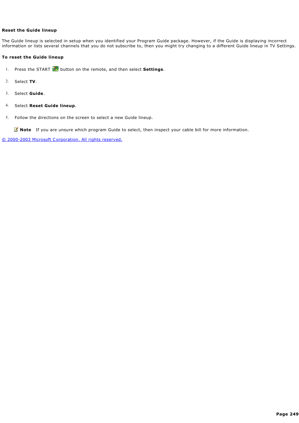 Reset the guide lineup | Sony PCV-RZ49G User Manual | Page 249 / 459